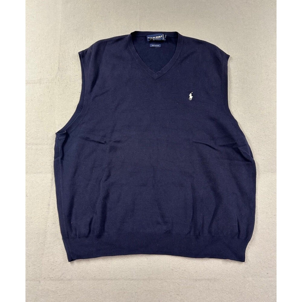 Polo Golf V-Neck Sleeveless Sweater Vest Navy Blue Mens 100% Cotton XXL